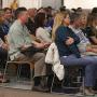 A crowd of 195, mostly mountain bikers, filled Stevenson Event Center. Esther Kim photo.