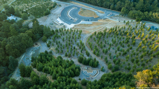 A bird's-eye view of the Robert C. Kirkwood entrance at Castle Rock State Park. Photo courtesy of Sempervirens Fund.