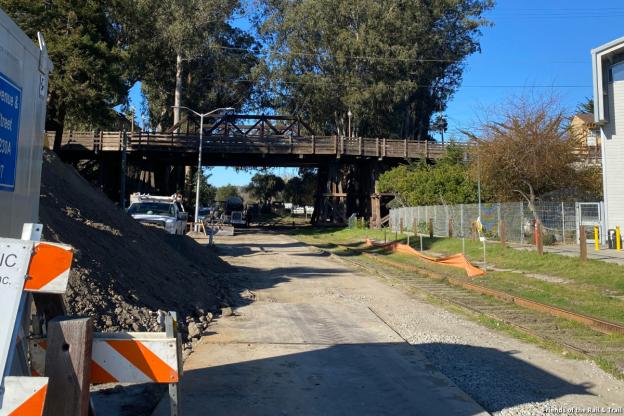Gateway to the Wharf: The Rail Trail goes under the West Cliff Trestle Bridge. Credit: Friends of the Rail & Trail.