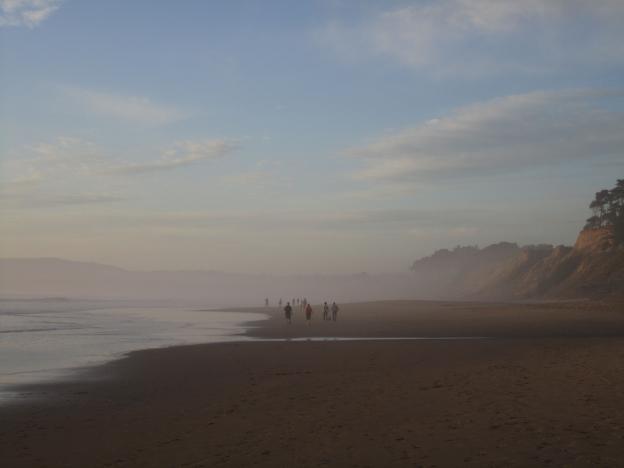 Even on the hottest days, Manresa State Beach can be blissfully temperate. Here, wisps of evening fog settle over the sand. Hilltromper photo.