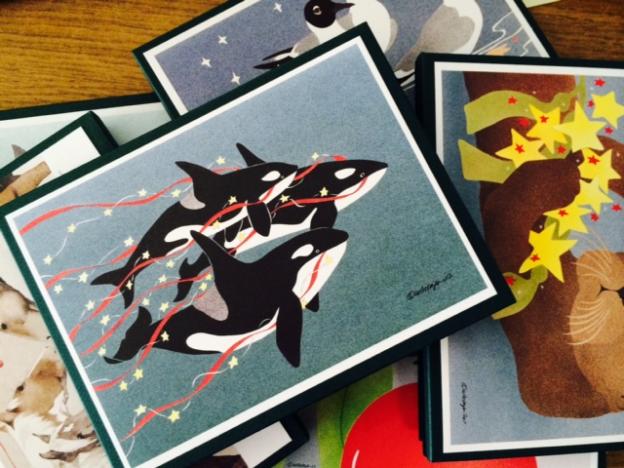Wondering how to say "I live in a cooler place than you do and oh, Happy Holidays"? Let Crane Creek help with these awesome cards in orca, sea otter, fox, dolphin and assorted other flavors. 