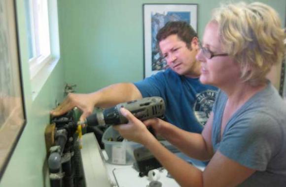 A diverter near the washing machine allows you to send used water from "laundry to landscape"—a wise conservation trend. 